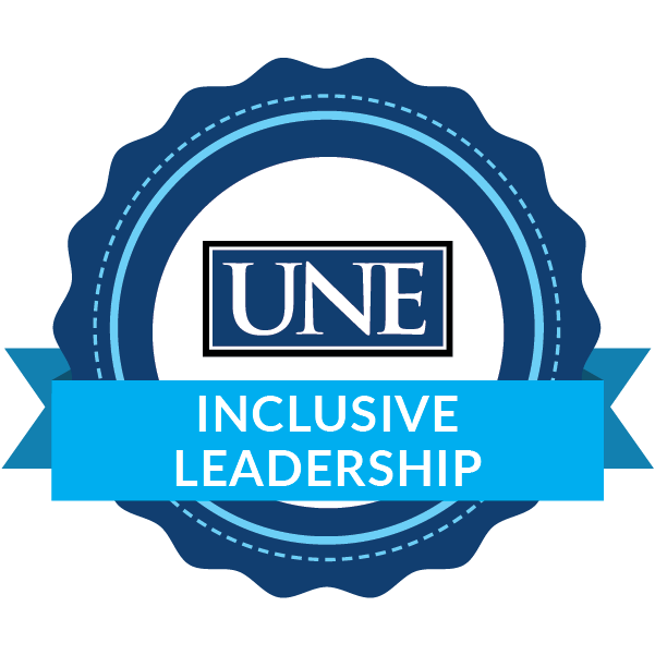 Graphic for the U N E badging program Inclusive Leadership badge