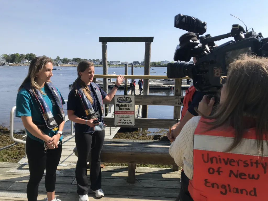 marine science students being interviewed