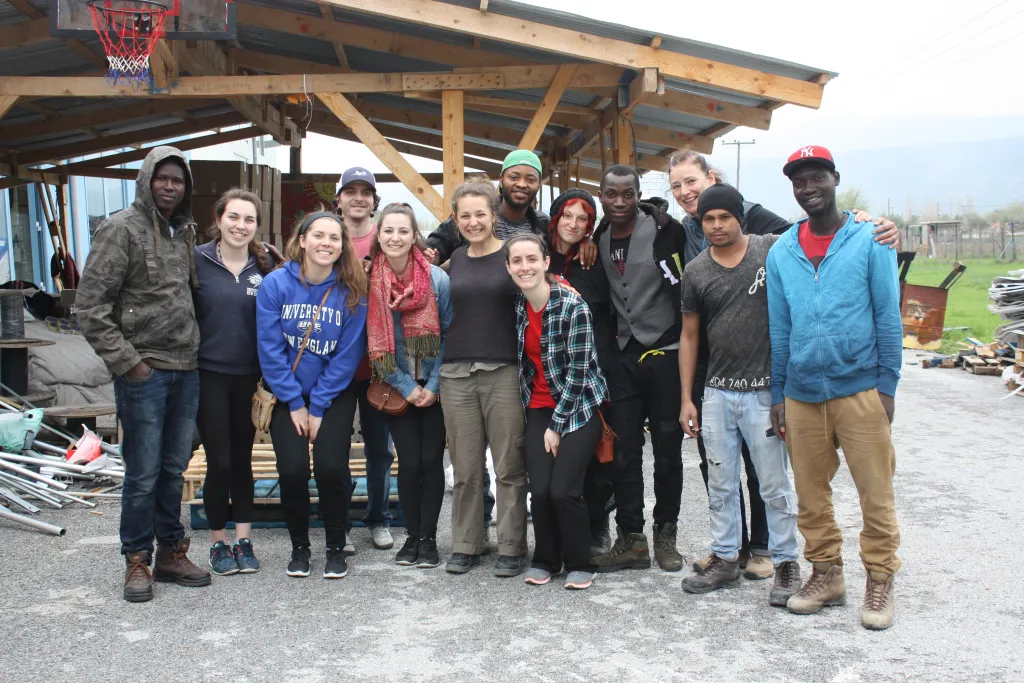 Group shot of U N E students on a trip