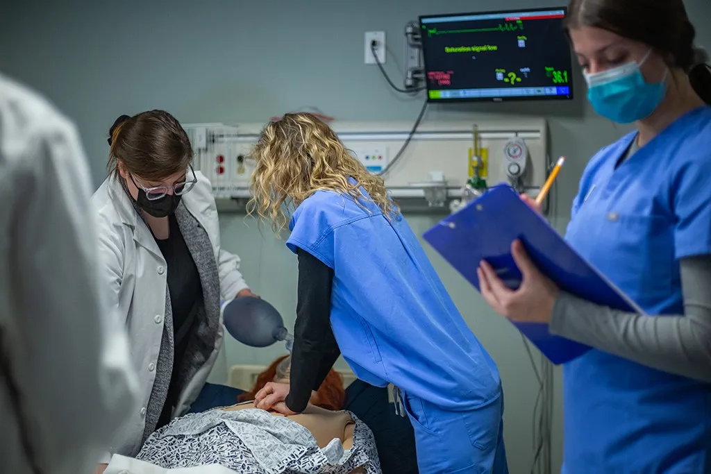 Dental hygienist students performing tasks in the Simulation Lab