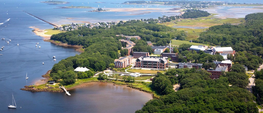 An aerial image of the Biddeford Campus