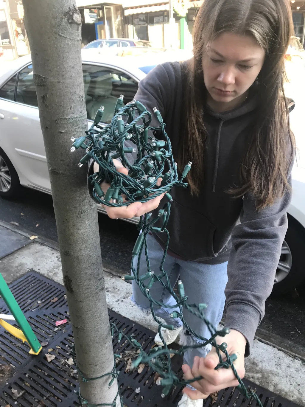 Students string lights