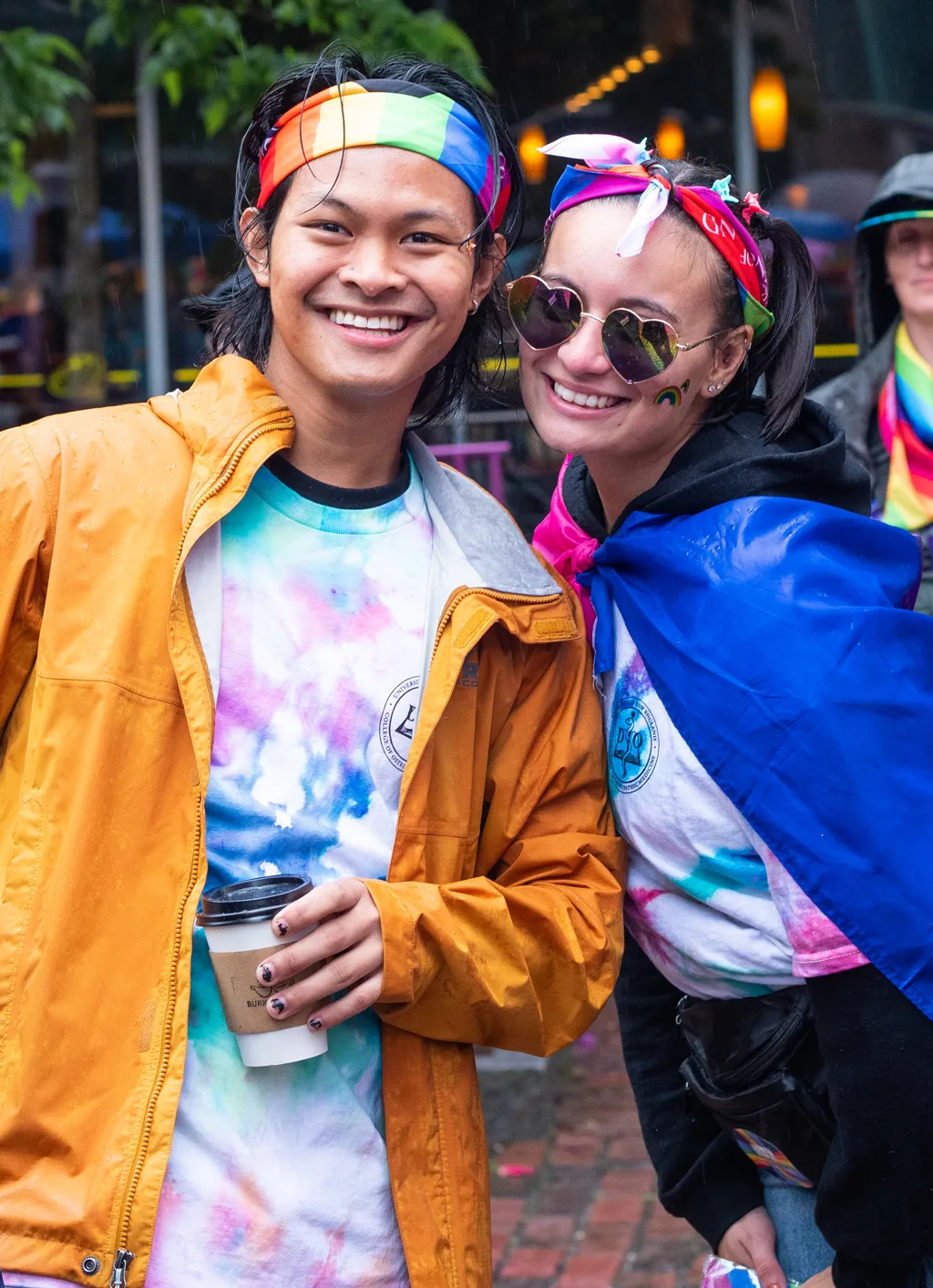 Two students smiling at a Pride event in Portland, Maine