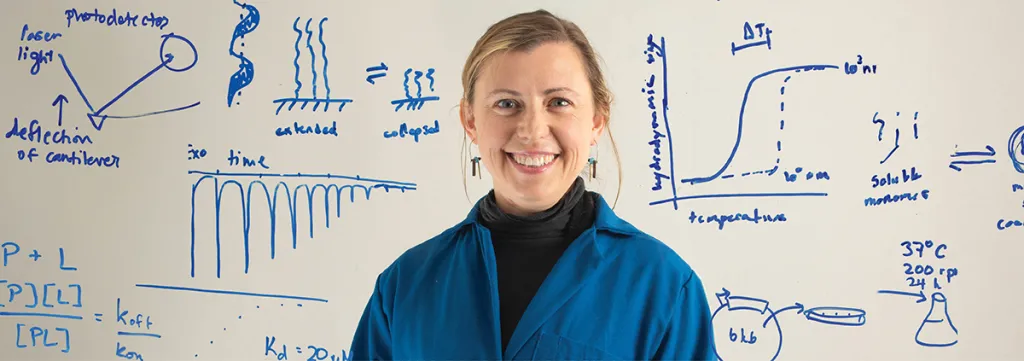 U N E faculty member and researcher Eva Rose Balog, Ph.D., surrounded by examples of her research