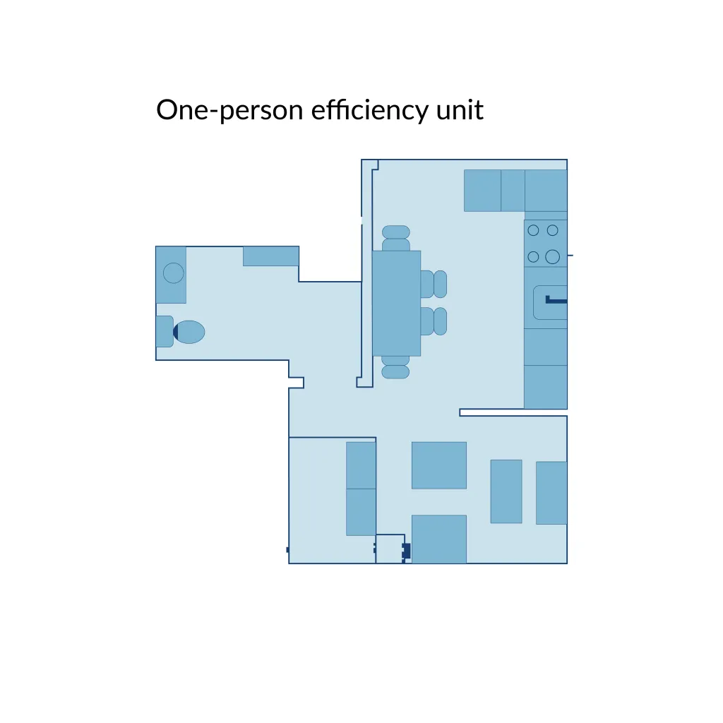 Floor plan of a one-person efficiency unit in Seavey Terraces