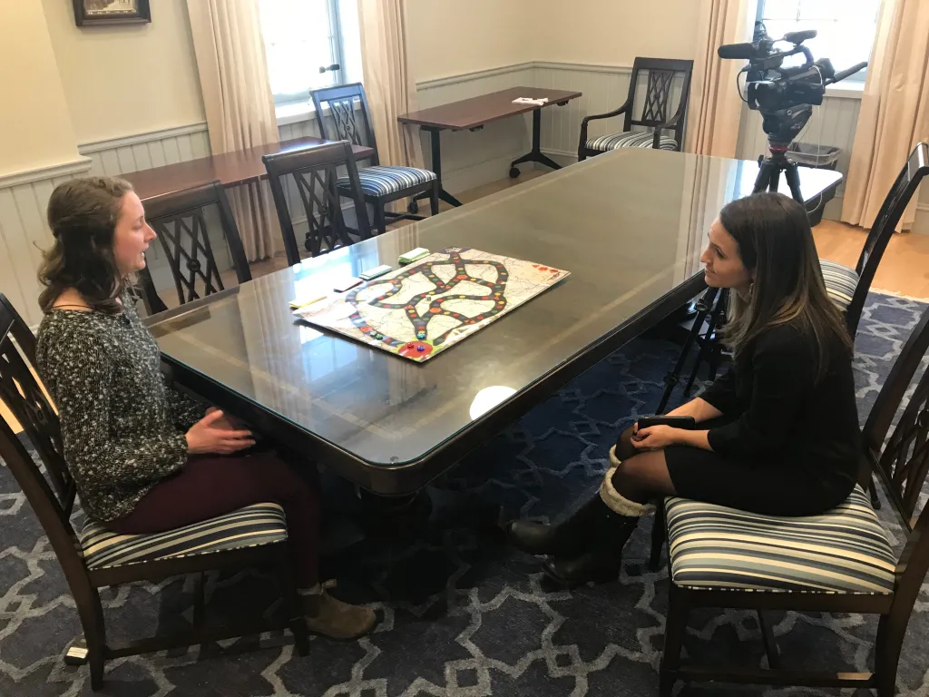 WCSH's Lindsey Mills interviews UNE student Corey Carmichael