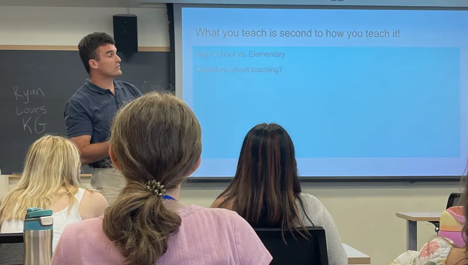 A student gives a presentation