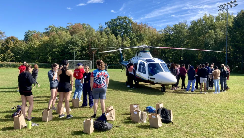 Students got a look at a LifeFlight helicopter up close.