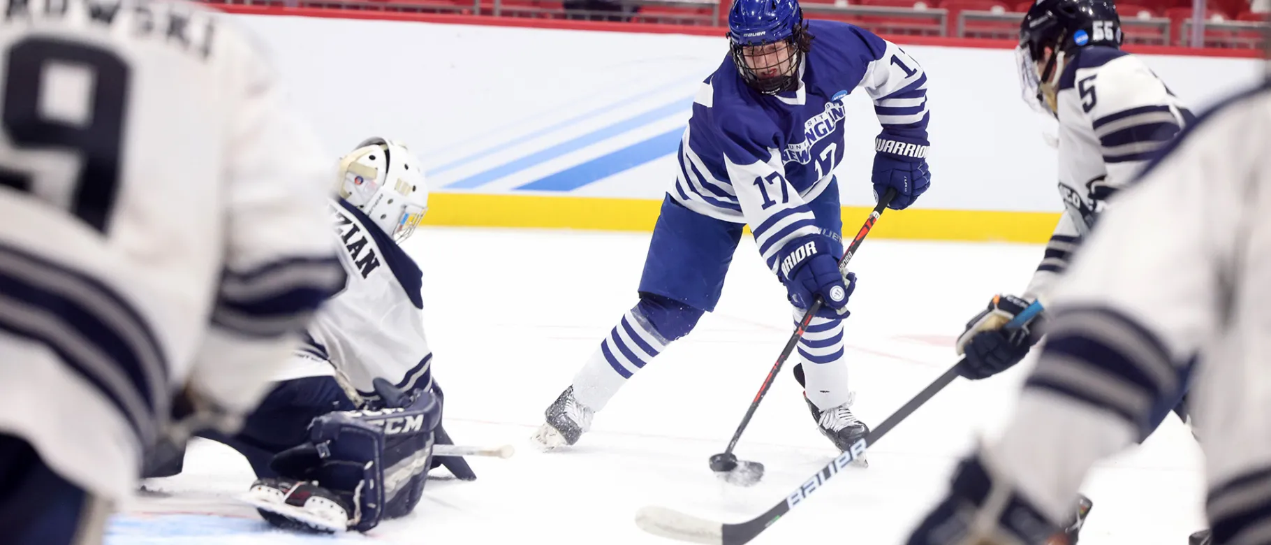 Men's ice hockey player faces off against SUNY Geneseo