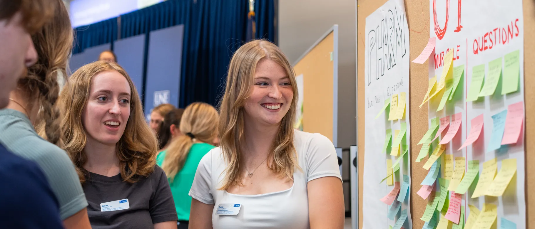 UNE health professions students complete an interactive case study in Innovation Hall 