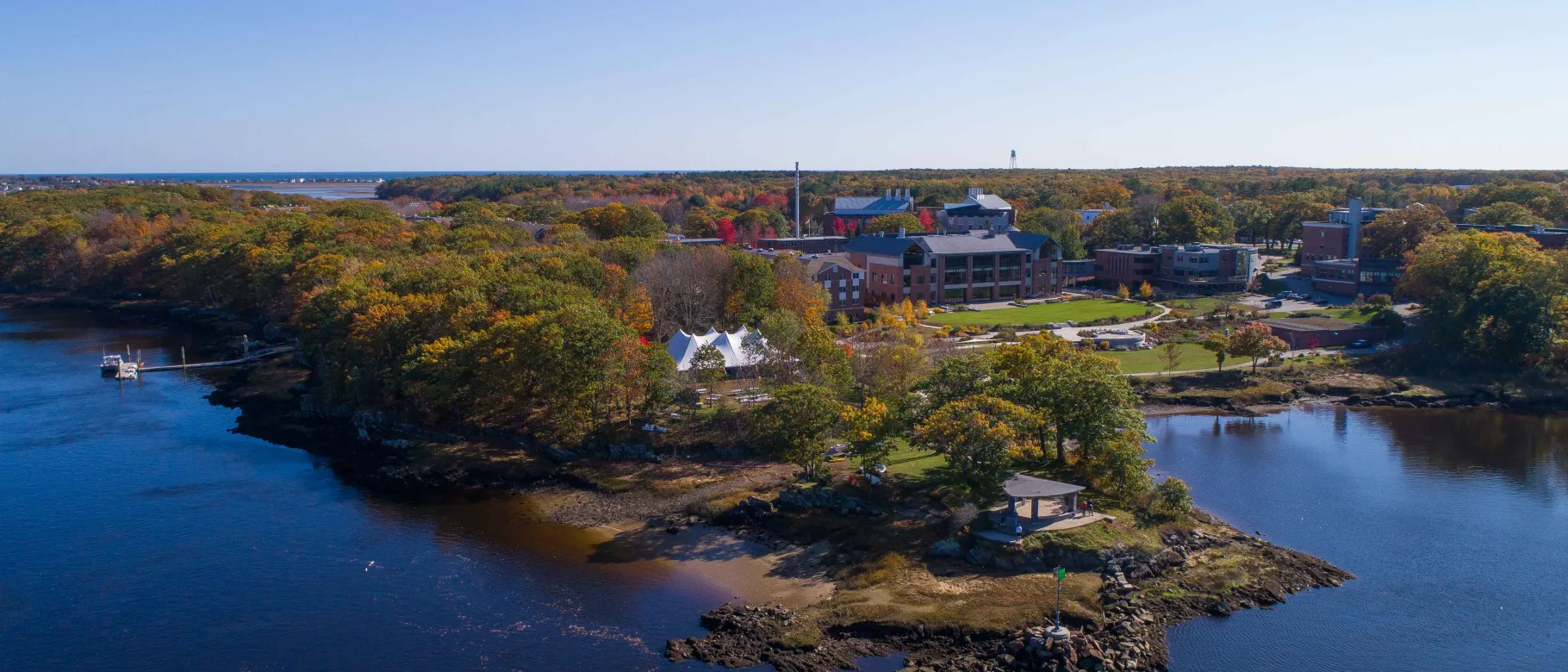 Fall aerial of UNE Biddeford Campus