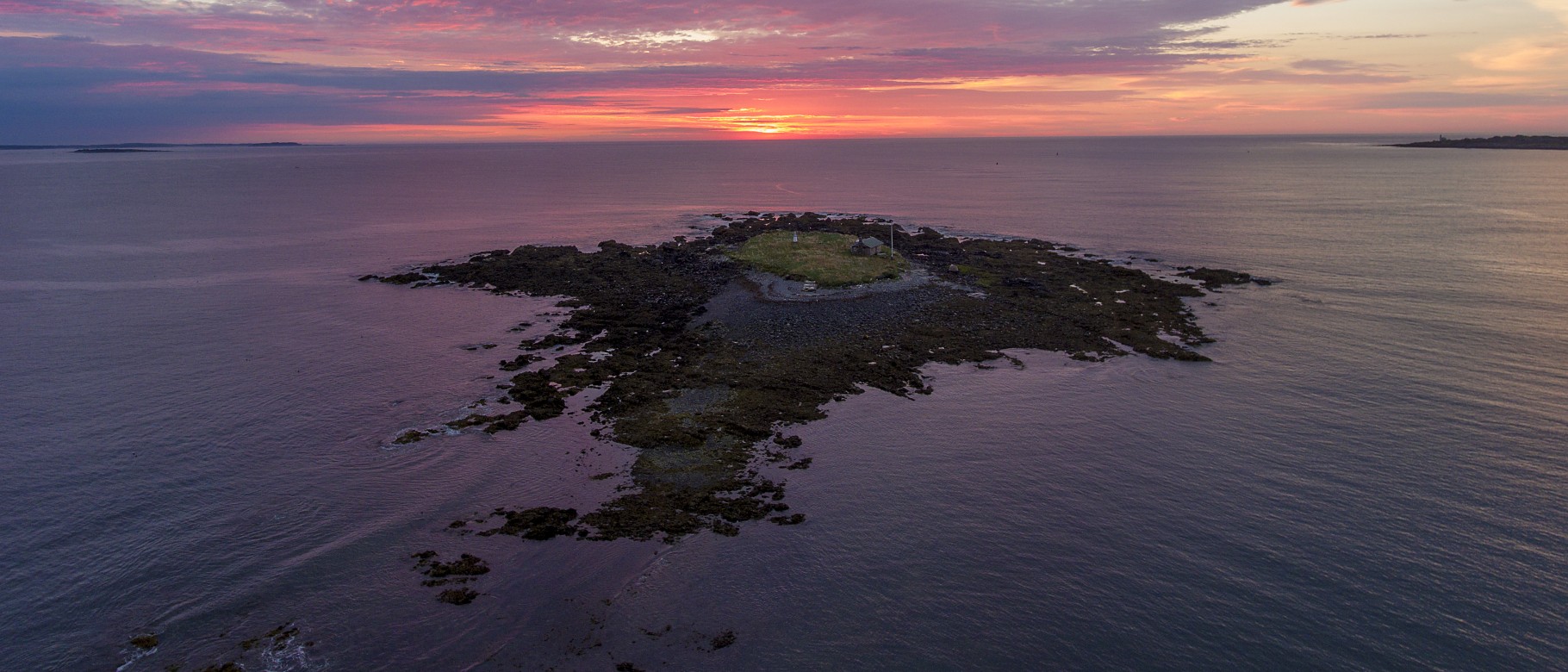 Aerial of Ram Island at sunset