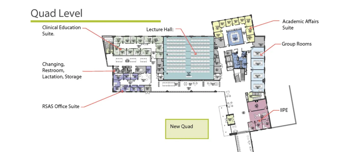 Map of the quad level for the upcoming U N E College of Osteopathic Medicine building