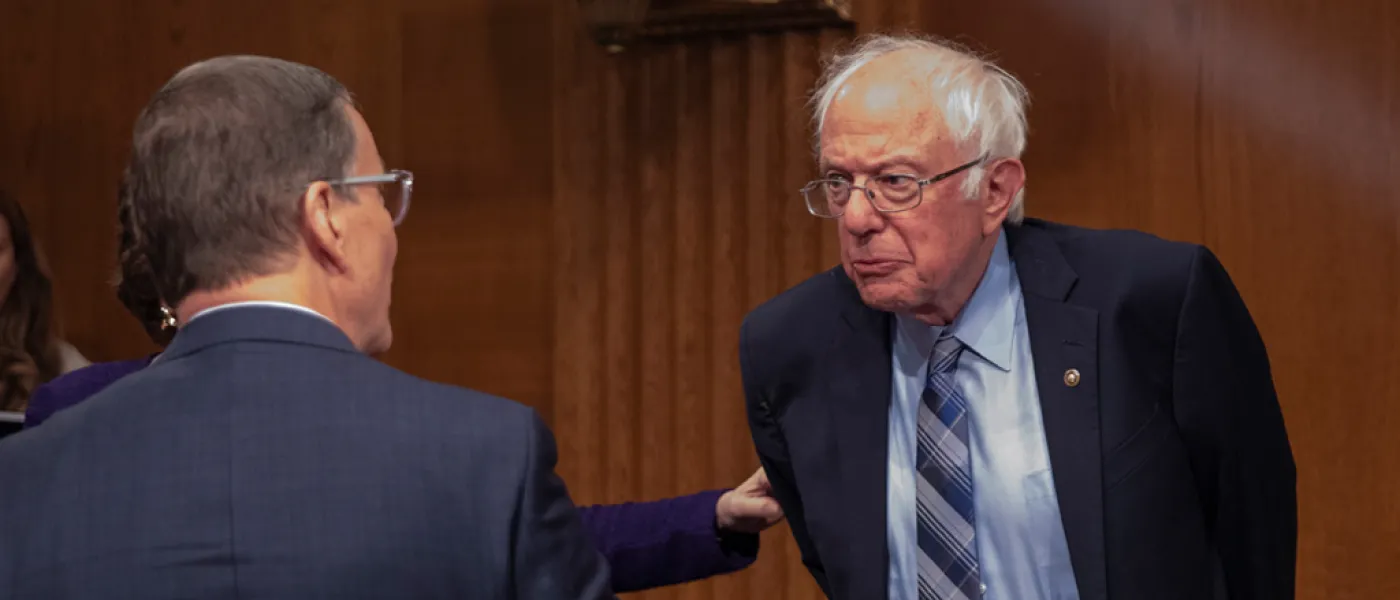 President James Herbert speaking with U.S. Senator Bernie Sanders of Vermont