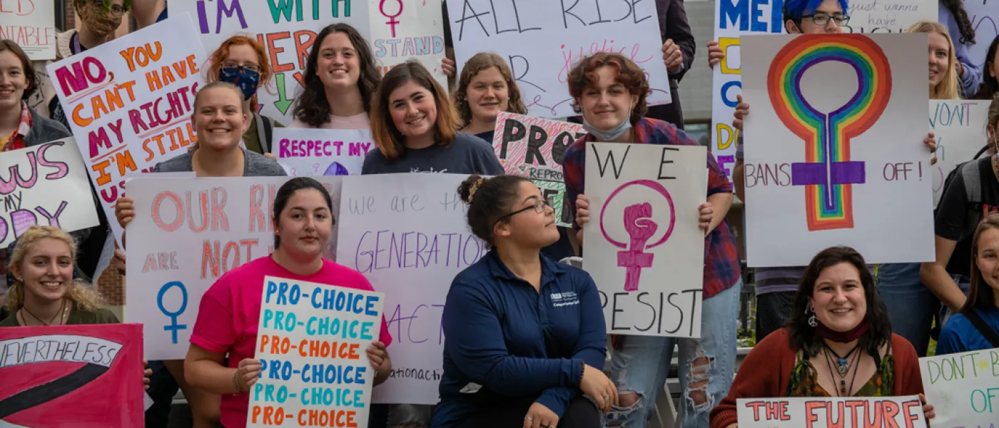 Students at the Women's March in 2021