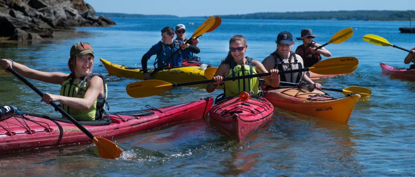 A group of U N E students kayaking