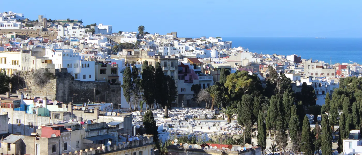 The historic downtown of Morocco photographed from a rooftop 