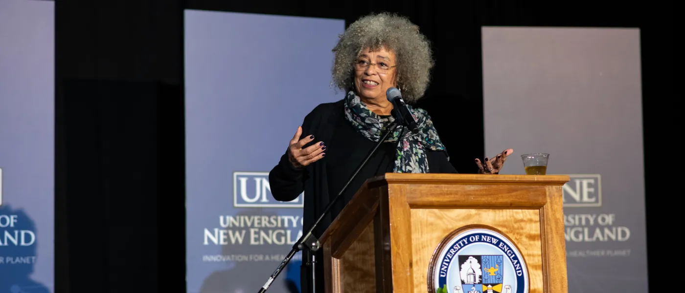 Angela Davis addresses the crowd