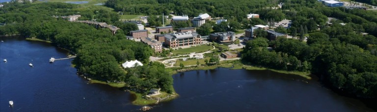 Aerial view of U N E's Biddeford, Maine campus