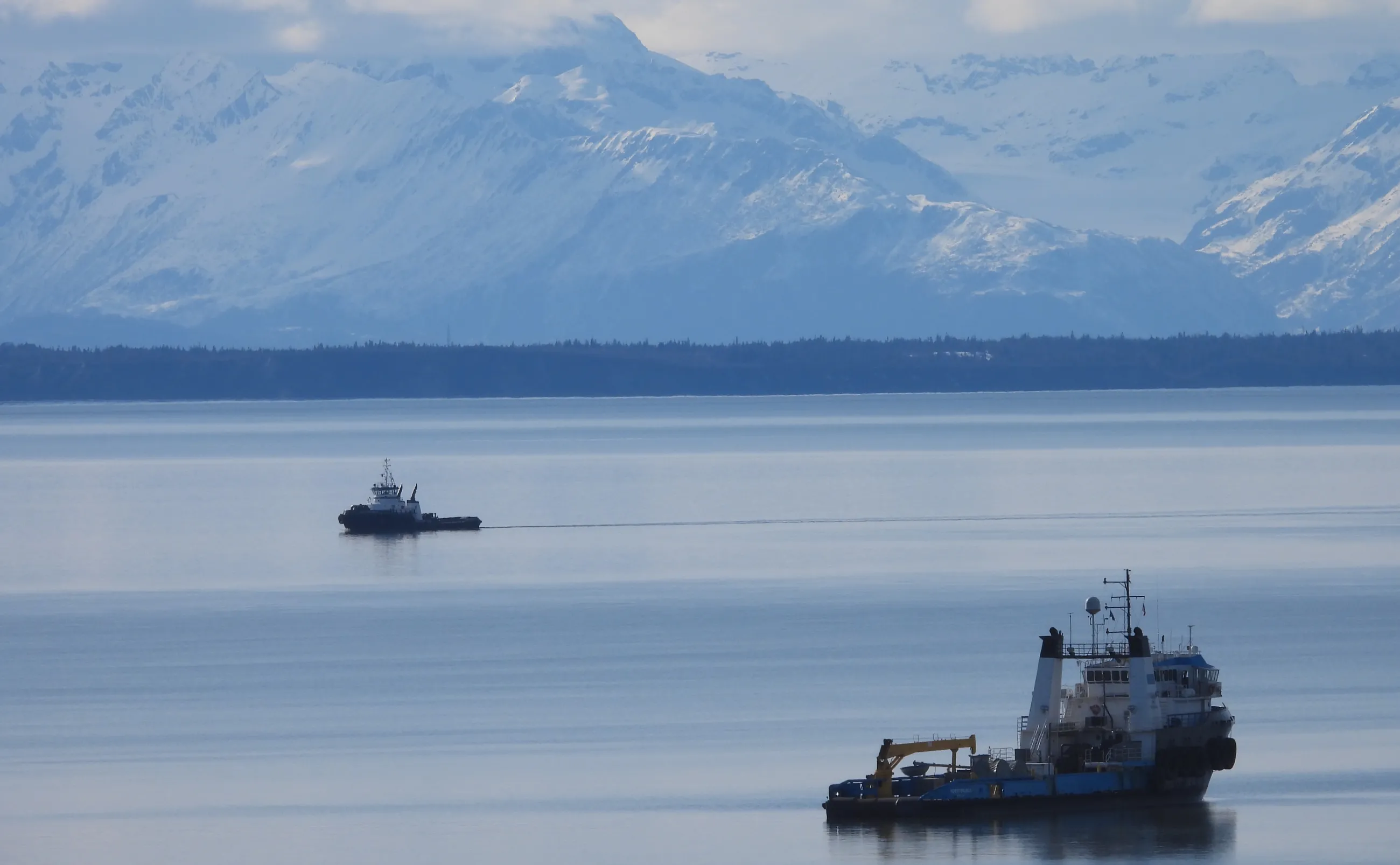 Fishing boats are seen in the waters of Cook Inlet in Alaska