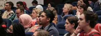 Photo of students sitting in an auditorium on the Tangier campus