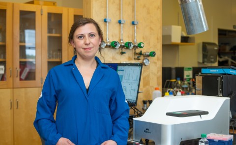 Eva Balog poses for a portrait in her lab