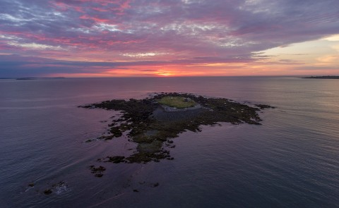 Aerial of Ram Island at sunset