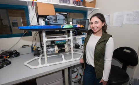 Ariella Danziger shows off the plankton suction device prototype. The Flowcam, which she uses to examine her plankton samples, 