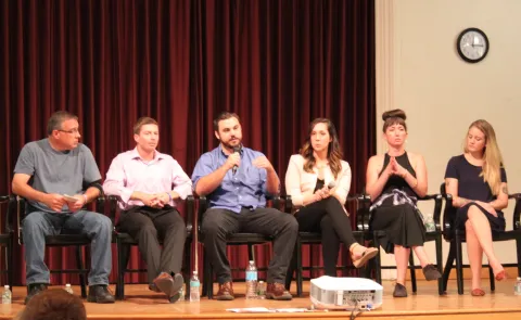 Panelists lead a discussion on the UNE Portland Campus