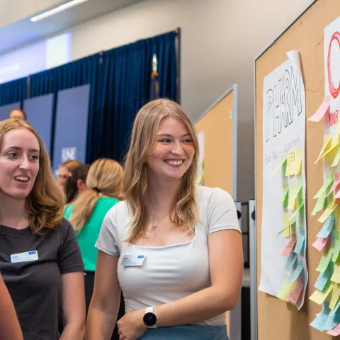 UNE health professions students complete an interactive case study in Innovation Hall 