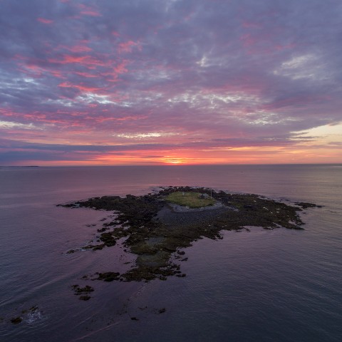 Aerial of Ram Island at sunset